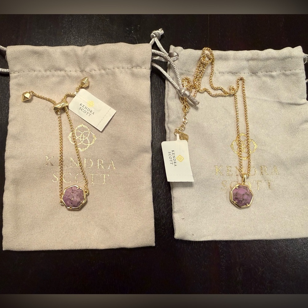 NWT Kendra Scott Bronze Veined Magnesite Cynthia SET Necklace &Bracelet $136
